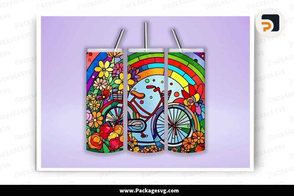 Bicycle Stained Glass Template, 20oz Tumbler Wrap PNG LJ89ROBR
