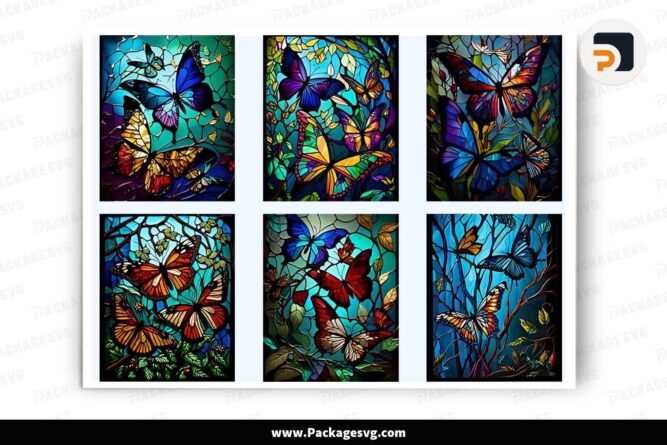 Butterflies Stained Glass, 6 Rectangle Designs LJ9DGWN2