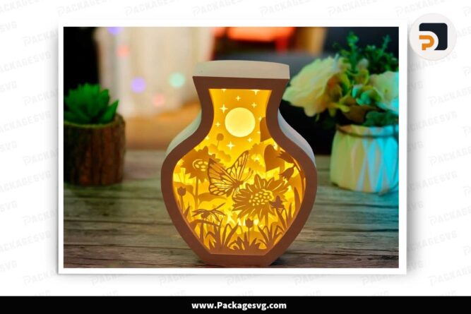 Butterfly in Vase Light Box, SVG Template For Cricut LJC6QBRR