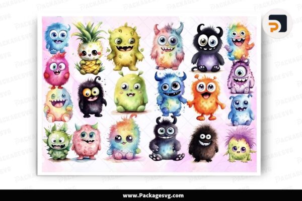 Cute Monster Watercolor Sublimation Bundle Free Download