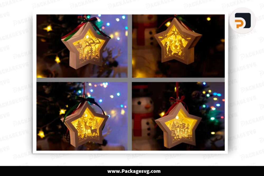Merry Christmas Hanging Star Lantern Bundle, 4 Light Box Designs LJ6IS2OP