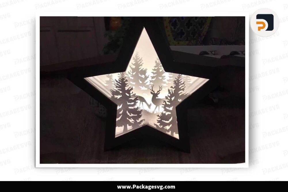 Merry Christmas Hanging Star Lantern, Deer Light Box Design LJ6ICCXJ