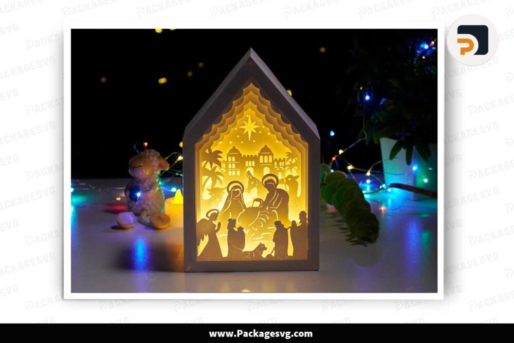 Merry Christmas Lanterns, Nativity Scene Light Box Design LJ6JMMJG