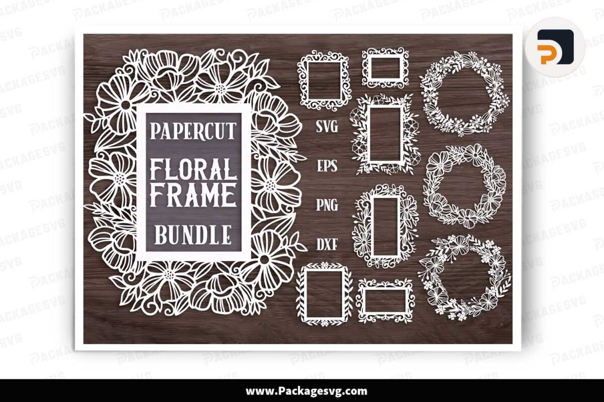Papercut Floral Frames Bundle, 10 SVG Cut Files Free Download