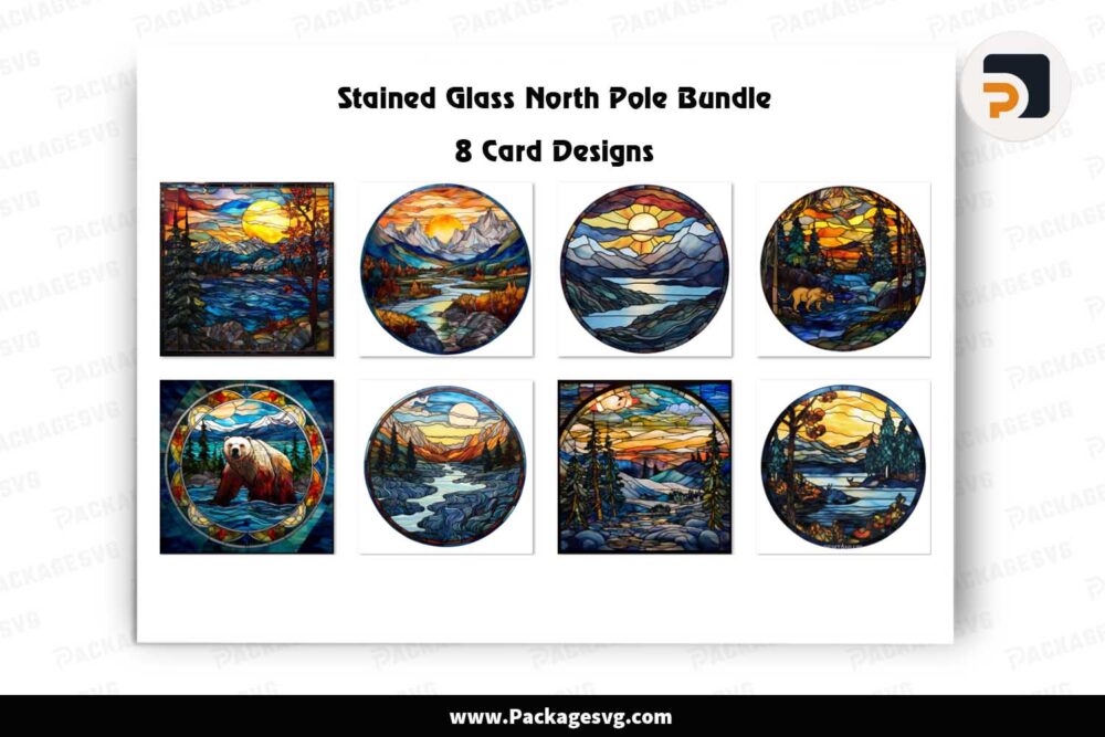 Stained Glass North Pole Bundle, 8 Card Designs LJ9FO205