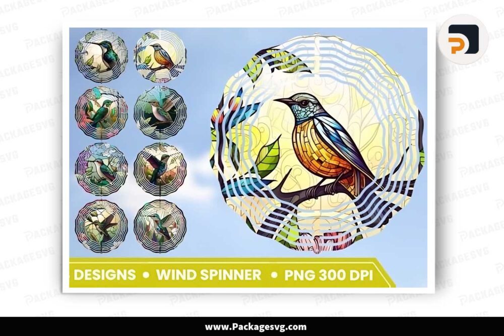 Wind Spinner Bird Bundle, 8 Stained Glass Designs LJ9GJ069