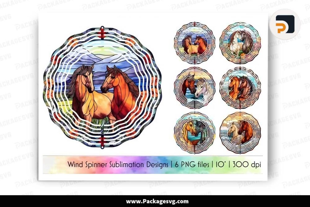 Wind Spinner Horses Bundle, 6 Stained Glass Designs LJ9GTRQD
