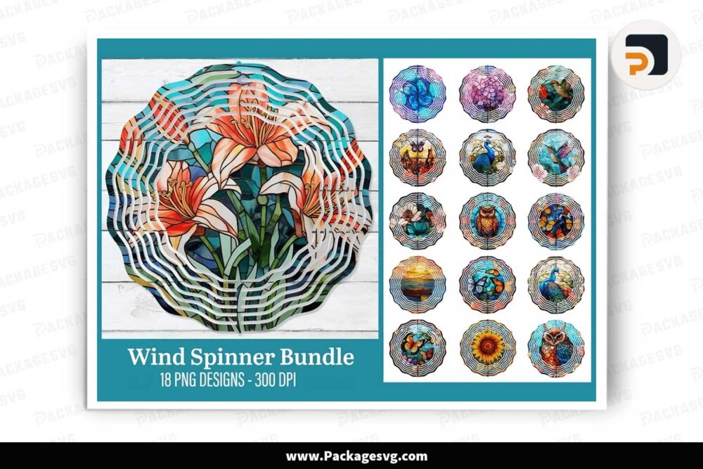 Wind Spinner PNG Bundle, 18 Stained Glass Designs LJ9G3Q4E