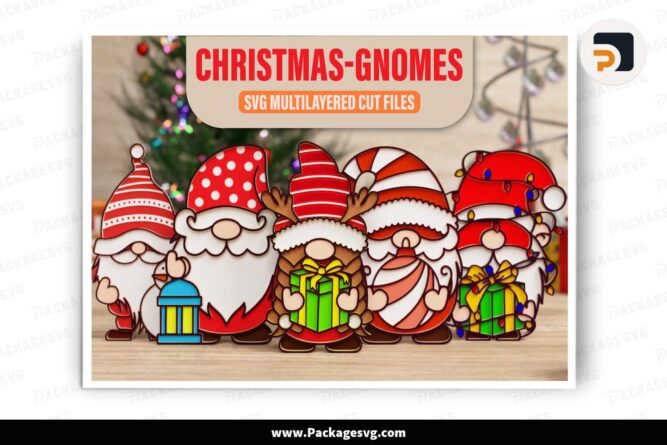3D Christmas Gnome Layered Bundle, 5 SVG Files For Cricut LKGKCUCZ