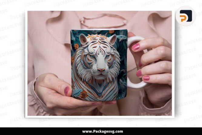 3D Floral Tiger Template Mug, 11oz and 15oz Mug Wrap LKRRZLBM