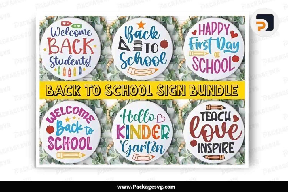 Back to School Round Sign Bundle, 6 SVG Files For Cut LKC989SE