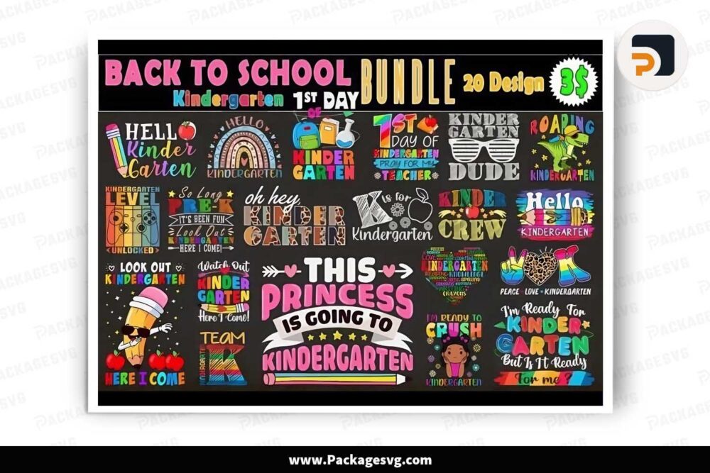 Back to School SVG Bundle, 20 Kindergarten Shirt Designs LKC1SAPE