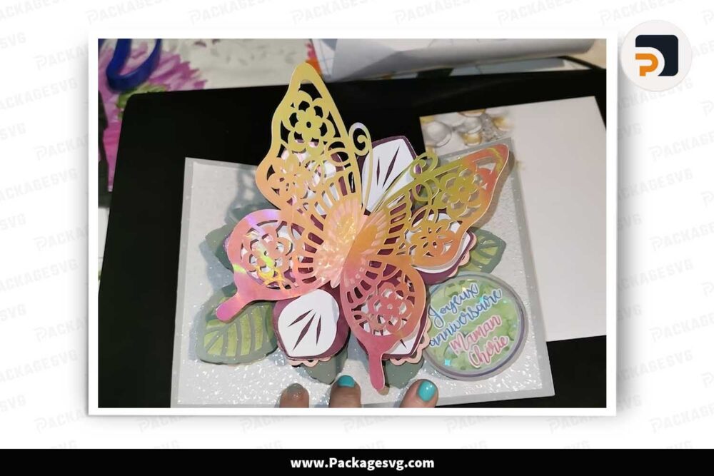 Butterfly Flower Card Pop-Up, 3D Template For Cricut LJRYC52U