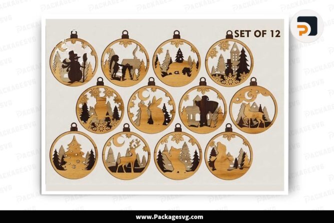 Christmas Ornament Bundle, 12 SVG Files For Laser Cut LKHNEG4W