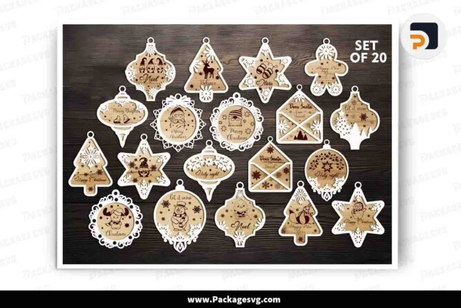 Christmas Ornament Bundle, 20 SVG Files For Laser Cut LKHO1NS4