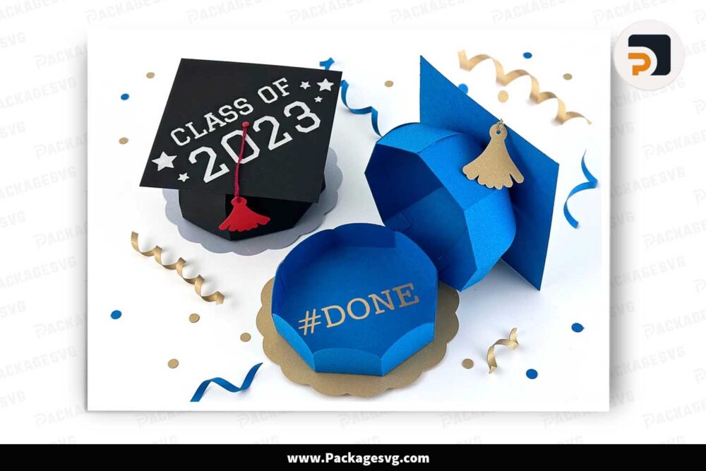 Graduation Cap Gift Card Holder Box, End of School Party Favor Treat Box SVG LK22OL5A