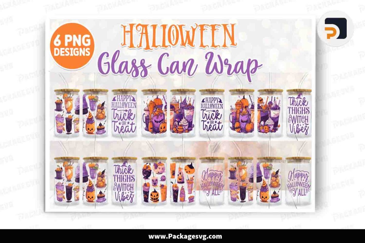 Halloween Can Glass Wrap Bundle, 6 Sublimation PNG Free Download