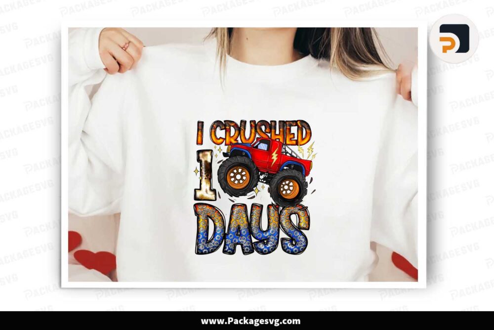 I Crushed 100 Days Of School PNG, Monster Truck Sublimation Design LK97QOKY