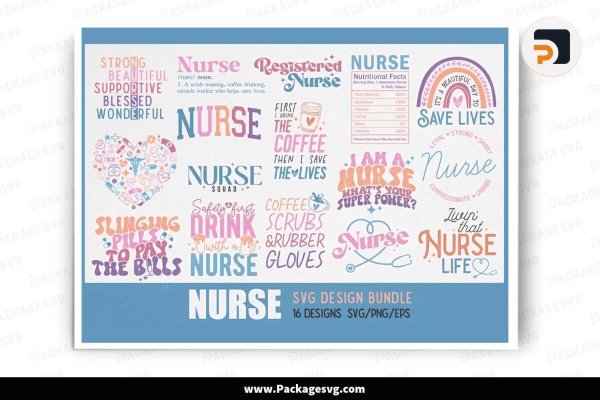 Nurse SVG Design Bundle, 16 T-Shirt Designs Free Download