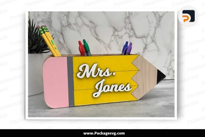 Pencil Box SVG Cut File, Personalized Teacher Appreciation Gift Template LK2CF66I