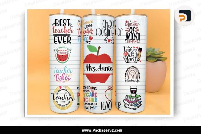 Personalized Teacher Apple Template, 20oz Tumbler Wrap PNG LKDG68WC