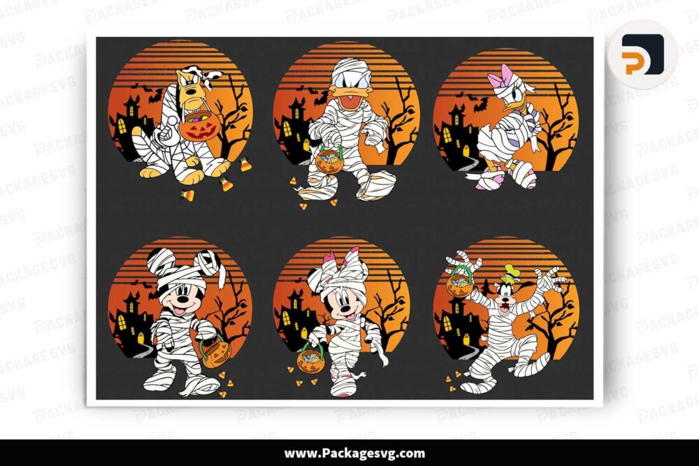 Retro Halloween Mummy Bundle, 6 Mickey Mouse And Friends Designs LK6JPW6X