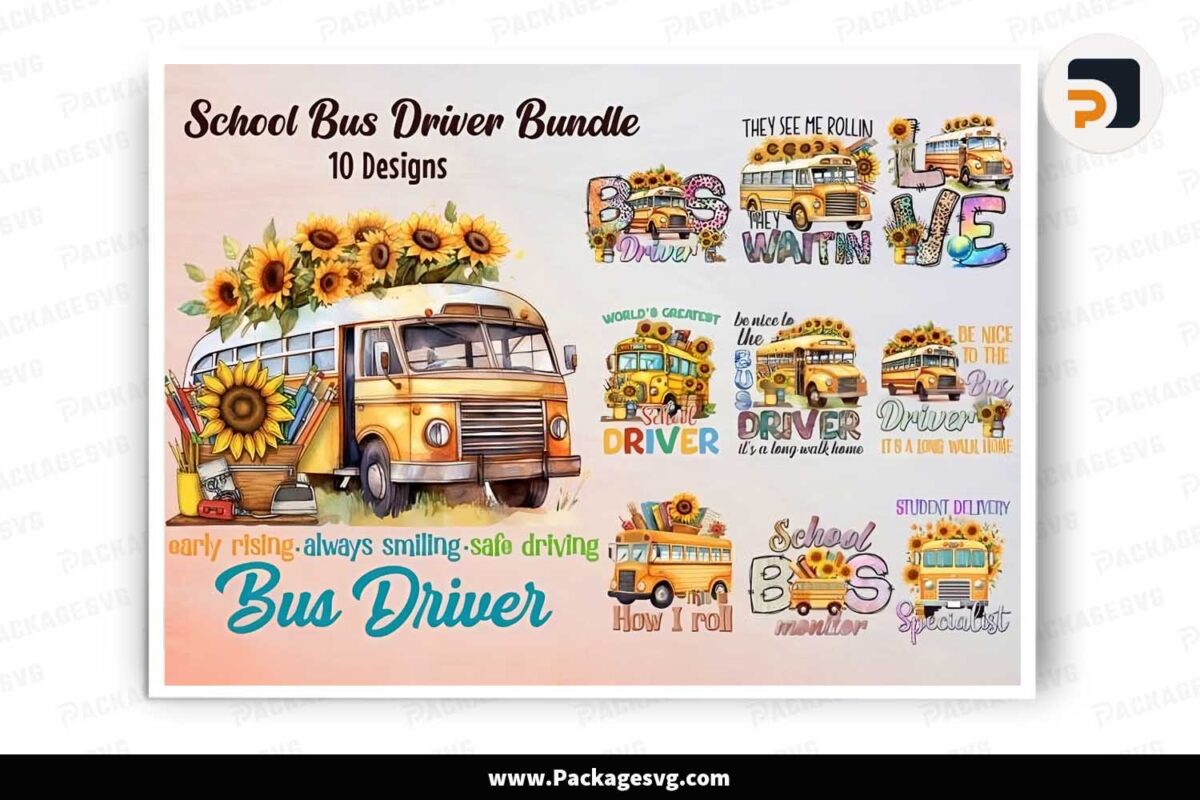 School Bus Driver Bundle, 10 Designs Free Download