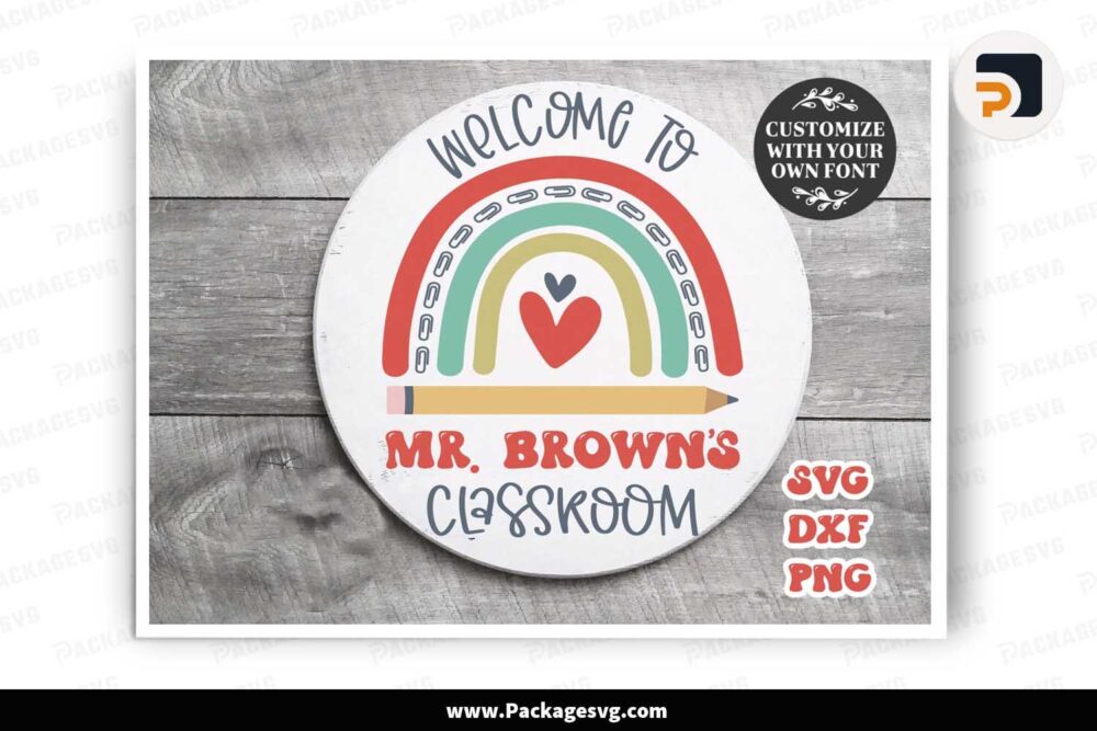 Teacher Door Hanger SVG, Pencil Rainbow Classroom Door Design LKALBDVY