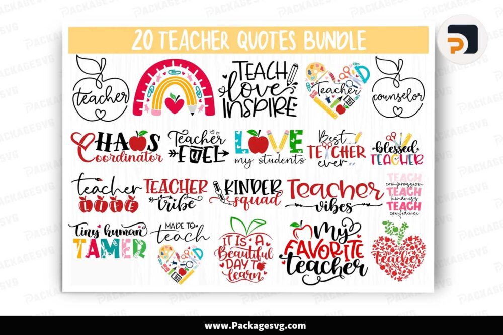 Teacher Quotes Bundle, 20 Teacher Life SVG Designs LK3GIGXJ