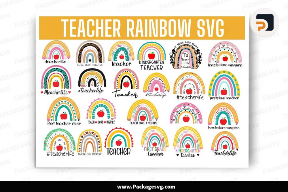 Teacher Rainbow SVG Bundle, 22 Teacher Shirt Designs LK680DDI