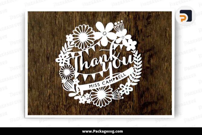 Thank You Teacher Card Papercut Template, SVG files for Cricut LKAGIDSX