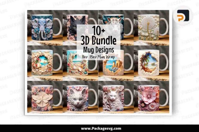 3D Animals Flowers Mug Bundle, 15+ Designs 11oz 15oz Mug Wrap LLEGTGA0