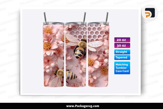 3D Bee Honeycomb Tumbler Wrap, 20oz 30oz Skinny Tumbler LL0MGOH9