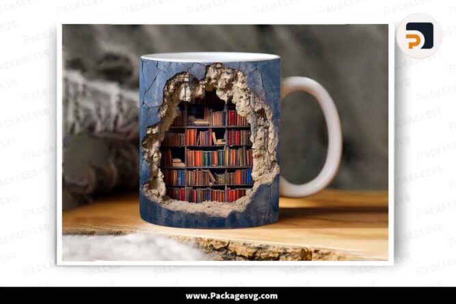 3D Bookshelf Template Mug, 11oz and 15oz Mug Wrap LKS0X6IB