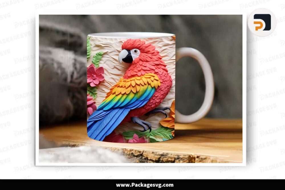 3D Bright Parrot Flowers Sublimation PNG, 11oz 15oz Mug Wrap LLKNP2AO