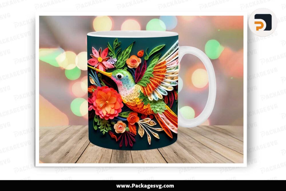 3D Colorful Hummingbird Sublimation PNG, 11oz 15oz Mug Wrap LLNE7VH2