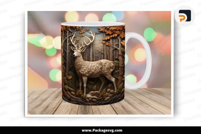 3D Deer Forest PNG, 11oz 15oz Mug Wrap LLNDQT8F