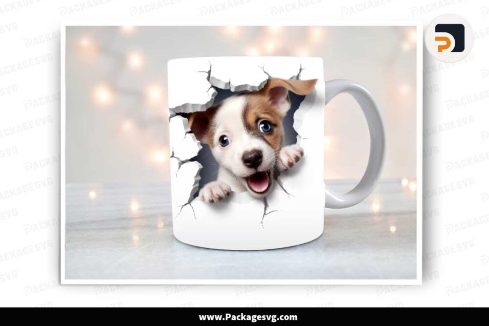 3D Dog Breaking Wall Sublimation PNG, 11oz 15oz Mug Wrap LLRFTAC9