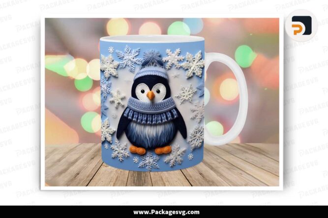 3D Embroidered Winter Penguin PNG, 11oz 15oz Mug Wrap LLNDBI3H