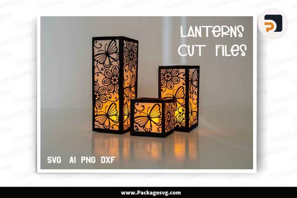 3D Floral Butterflies Lantern, SVG Paper Cut File LLHB4TXY