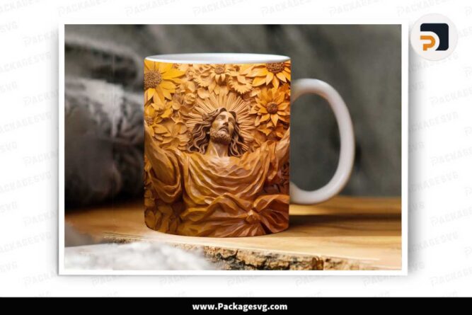 3D Flowers Jesus Sublimation PNG, 11oz 15oz Mug Wrap LLKOLSMF