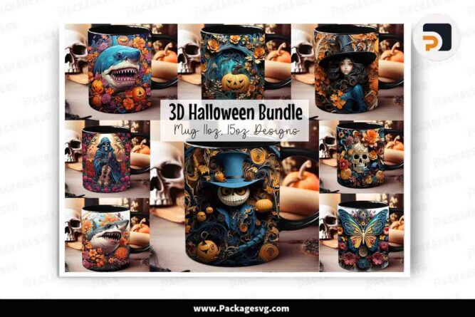 3D Halloween Quilling Mug Bundle, 8 Designs 11oz 15oz Mug Wrap LLEHB5QQ