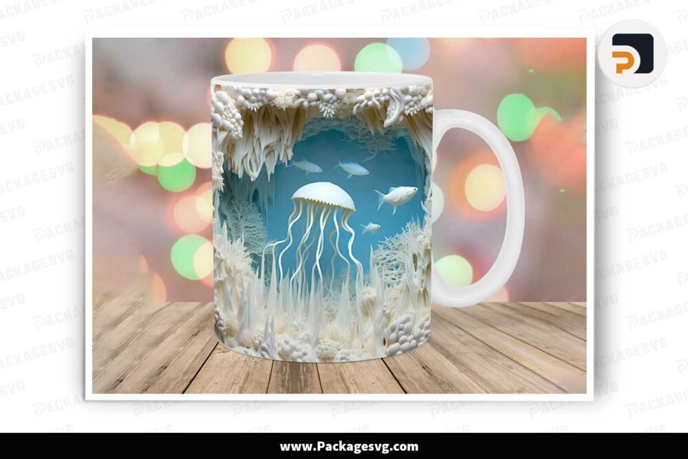 3D Hole In A Wall Jellyfish PNG, 11oz 15oz Mug Wrap LLUCD0PB