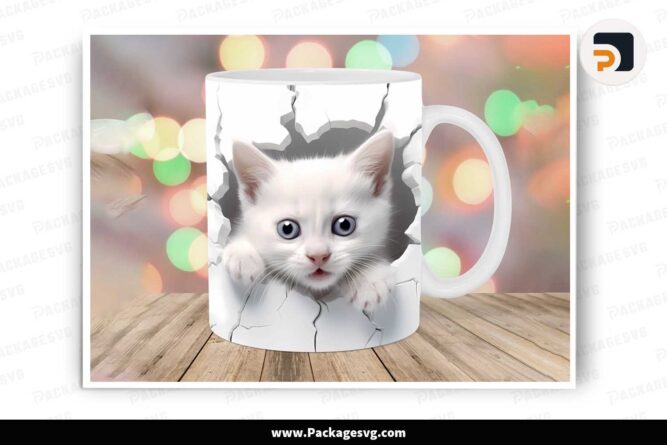 3D Kitten Hole In A Wall PNG, 11oz 15oz Mug Wrap LLM4TI1W