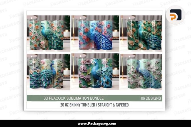 3D Peacock Flowers Sublimation Bundle, 20oz Tumbler Wrap LLD6IZ8E