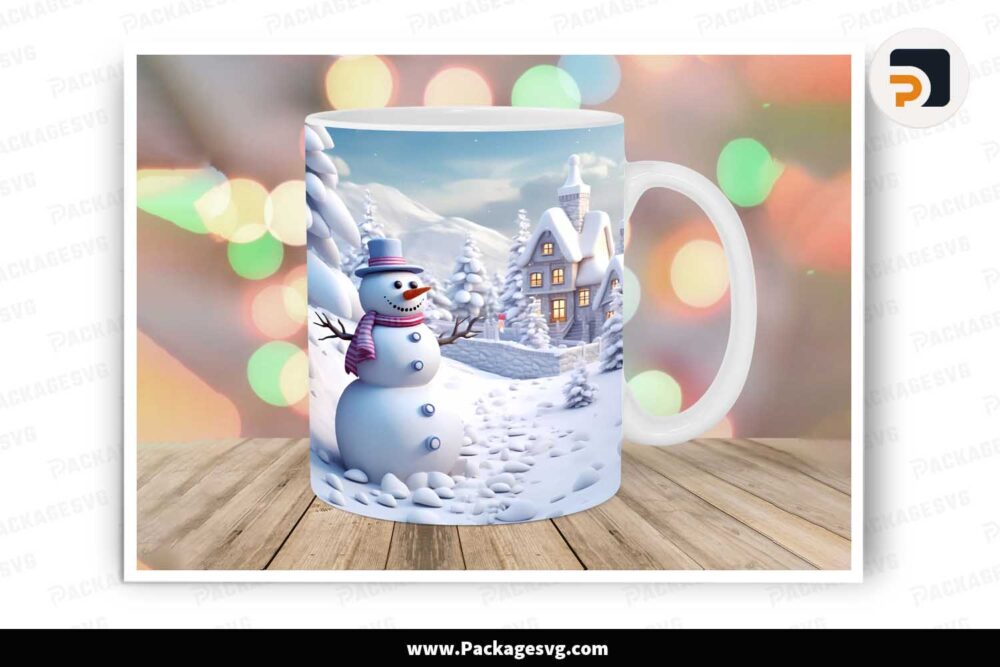 3D Snowman Christmas Sublimation PNG, 11oz 15oz Mug Wrap LLNE1UE7