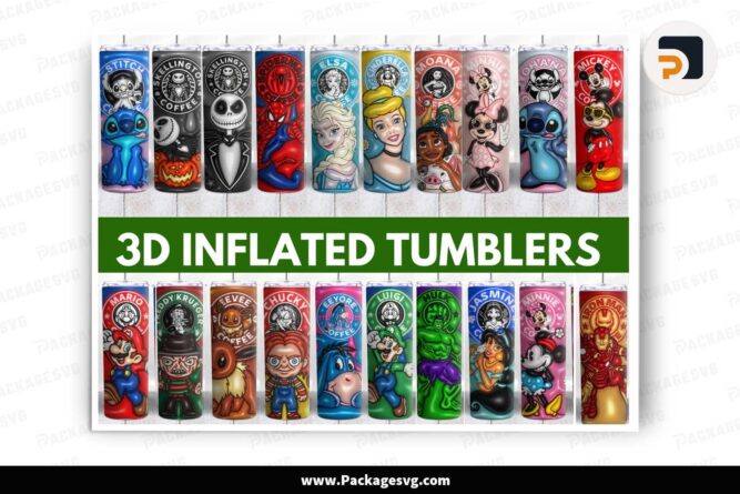 3D Starbucks Characters Tumbler Bundle, 100 Designs 20oz Tumbler Wrap LLEJ0CHC