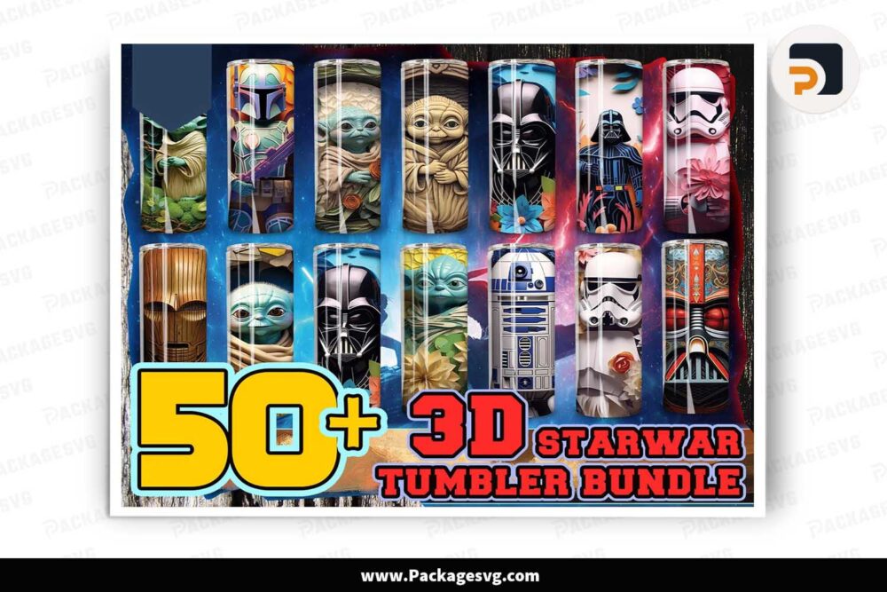 3D Starwar Tumbler Bundle, 50+ Designs 20oz Tumbler Wrap LLEIT8HS