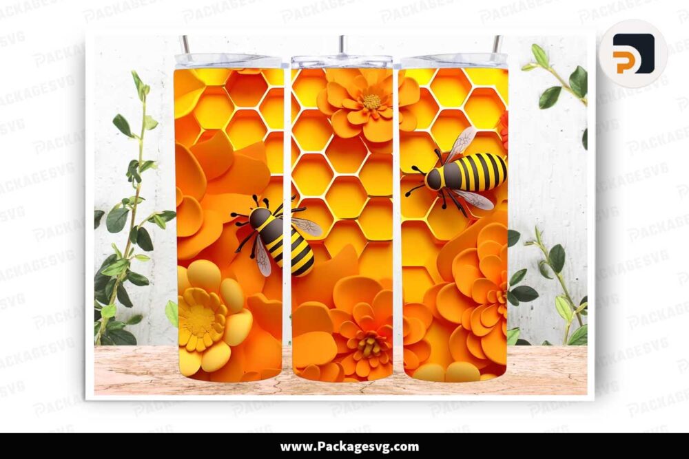 3D Yellow Bee Honeycomb PNG, 20oz Skinny Tumbler Wrap LLNFA5OL