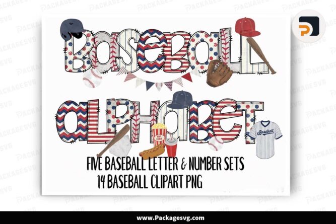 Baseball Doodle Alphabet Bundle, Baseball PNG Letters Cliparts LLX5GYOF
